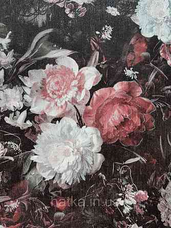 Обои виниловые на флизелине AS creation The Bos 0.53х10 цветы пионы розы астры красные белые розовые на черном Киев