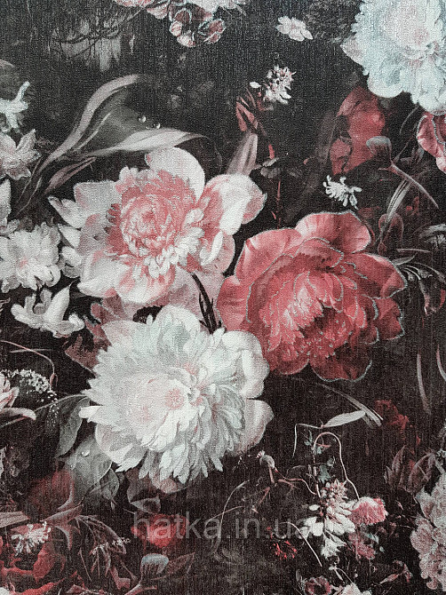 Обои виниловые на флизелине AS creation The Bos 0.53х10 цветы пионы розы астры красные белые розовые на черном Киев - изображение 4
