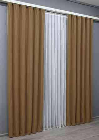 Комплект штор из ткани нубук однотонный, Турция цвет светло-коричневый 1523ш Киев