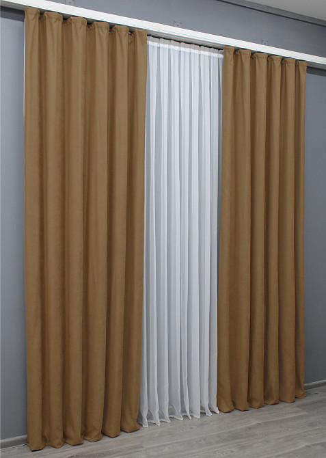 Комплект штор из ткани нубук однотонный, Турция цвет светло-коричневый 1523ш Киев - изображение 4