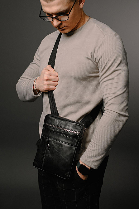 Сумка-месенджер із натуральної гладкої шкіри ST002 (Чорна) Суми - фото 7