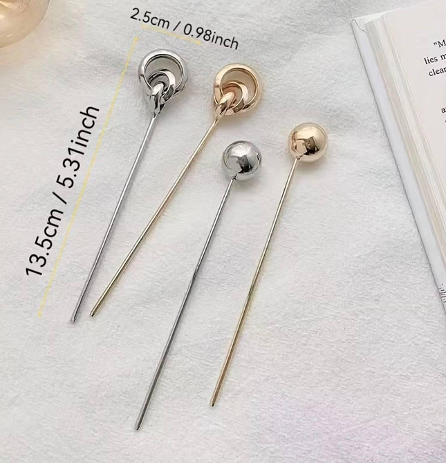Шпильки для волосся металеві набір 4 шт золотисті срібні палички для пучка Київ - фото 6