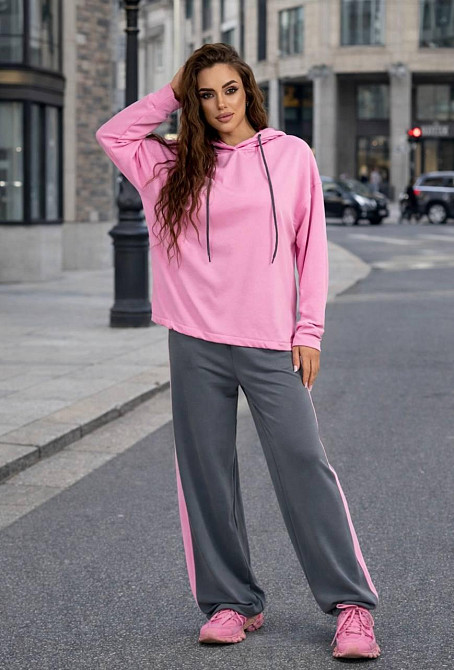 Жіночий стильний повсякденний весняний костюм двонитка Рожевий, 48/52 Одеса - фото 8