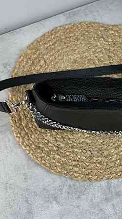 Женская кожаная сумочка, Стильная сумка из натуральной кожи, Маленькая черная сумка на плечеMasterSem Киев