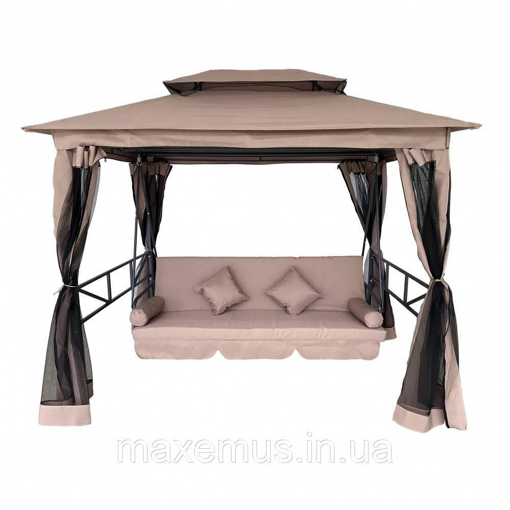 Садовые качели B0 02 с навесом подушками и москитной сеткой качели для сада и дачи коричневая Мостиска - изображение 3