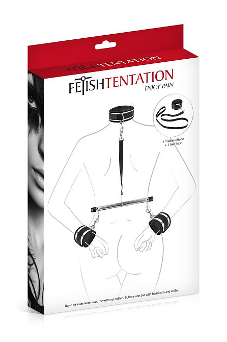 Фіксатор для рук і шиї з повідцем Fetish Tentation Submission bar with handcuffs and collar Sex Aura Київ - фото 3