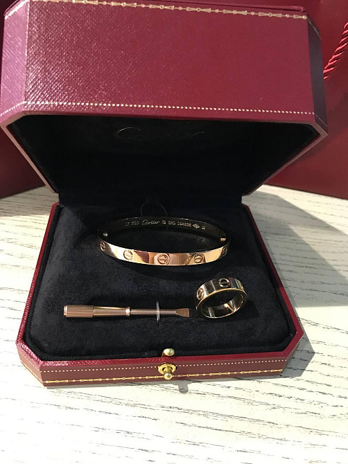Cartier Комплект: браслет Love с отверткой и кольцо лимонное золото / Картье браслет и кольцо Одесса - изображение 2