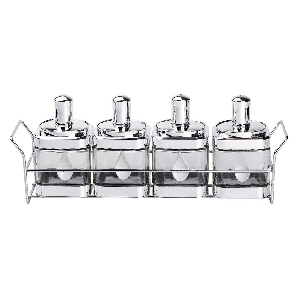 Набір банок для сипучих продуктів 4 штуки 350 мл скляні на підставці HP-1340 Київ - фото 1