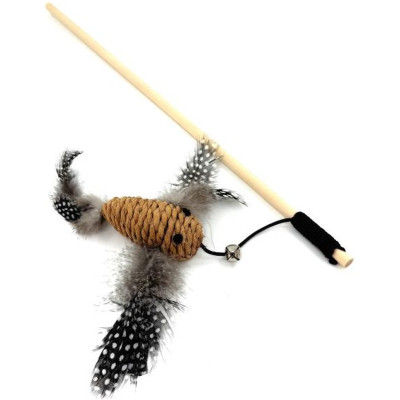 Игрушка для кошек Hippie Pet Вудка з пташкою з мотузки та пір'я коричнева 40 см (HIPCW2303008RU) Винница - изображение 1