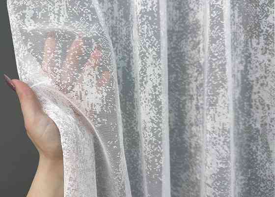 Короткий тюль жакард, висотою 2м, колір білий з сірим 1938т Київ