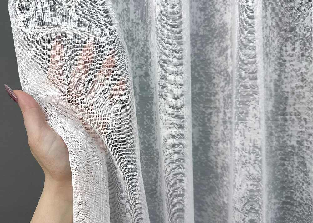 Короткий тюль жакард, висотою 2м, колір білий з сірим 1938т Київ - фото 2