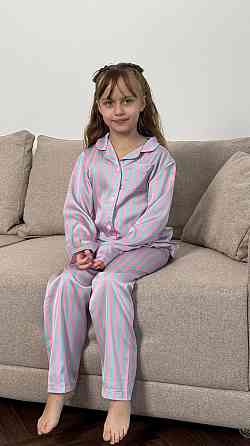 Дитяча піжама із сатину Блакитно-рожева смужка 122-128 Харків