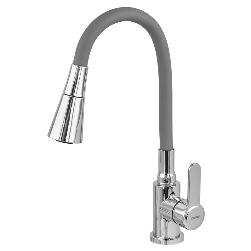 Змішувач для кухні Zerix Eza-011-T Chrome Refl.Grey (колір хром+силіконовий вилив сірий) (ZX6143)   ( 25083 ) Харків - фото 2