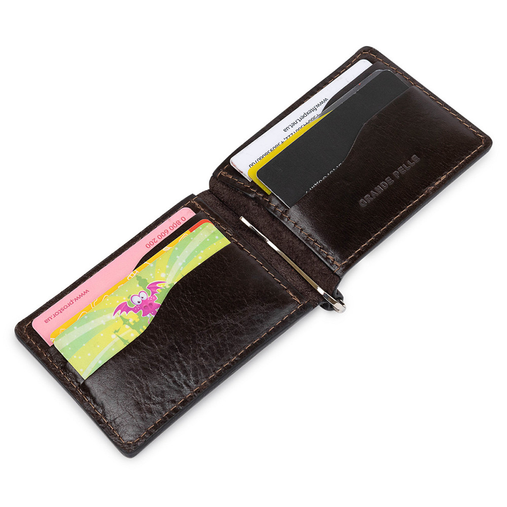 Чоловічий практичний затиск для грошей GRANDE PELLE 11403 Темно-коричневий Київ - фото 5