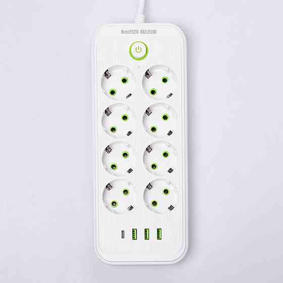 Yiwu Мережевий фільтр 2.8 м подовжувач на 8 розеток з 3 USB 1 Type-C та кнопкою відключення F20 Коломия