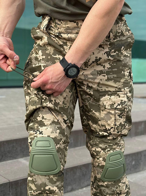 Військові чоловічі посилені штани з наколінниками піксель, польові штани ріп стоп для ЗСУ весна літо осінь Львів - фото 3