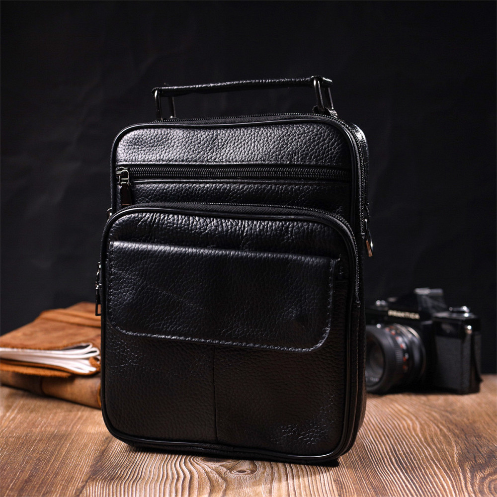 Интересная вертикальная мужская сумка из натуральной кожи Vintage 21953 Черная Киев - изображение 3