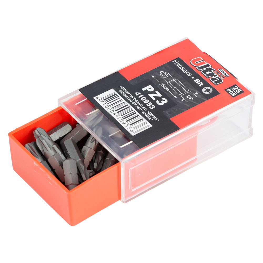 Ultra Набор бит PZ3×25мм 1/4" 25шт S2 (пласт кейс) ULTRA (4010602) Коломия - фото 4