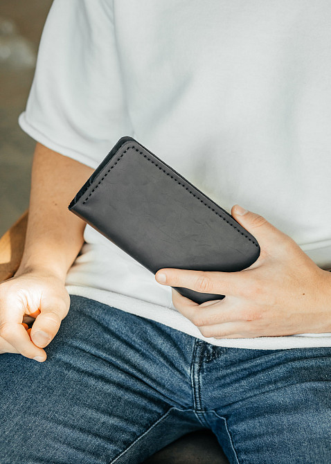 Чоловічий лонгер із натуральної шкіри, місткий чоловічий клатч, Чорний гаманець зі шкіри Crazy HorseMasterSem Київ - фото 2