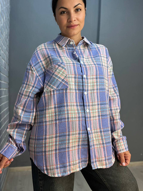 Сорочка жіноча Baoyu 225 картата оверсайз фланель подовжена спинка one size, бузковий, one size Київ - фото 1