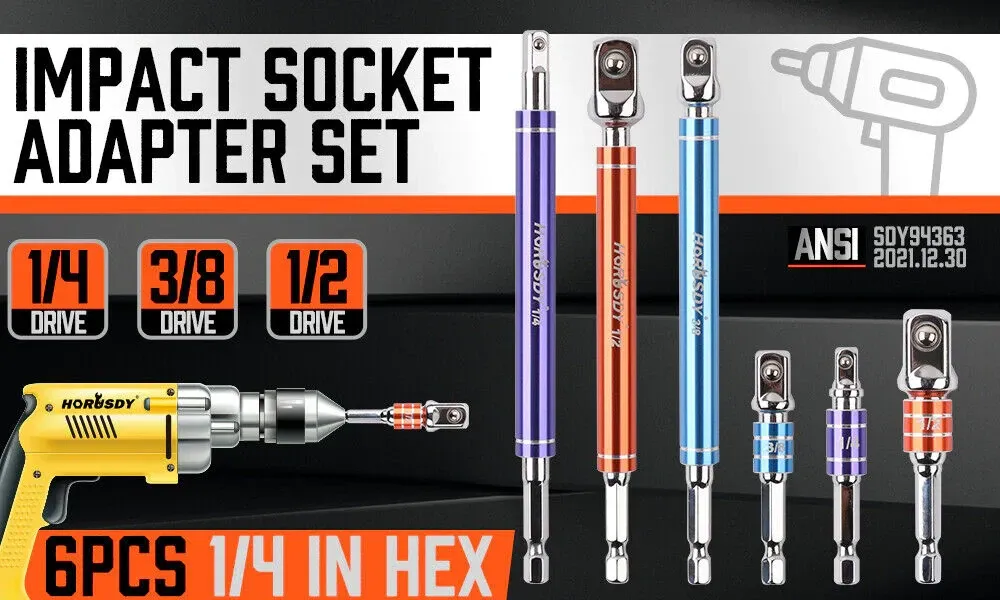 HORUSDY Набор адаптеров для ударных насадок для электродрели, 6 предметов, с цветными втулками Полтава - изображение 1