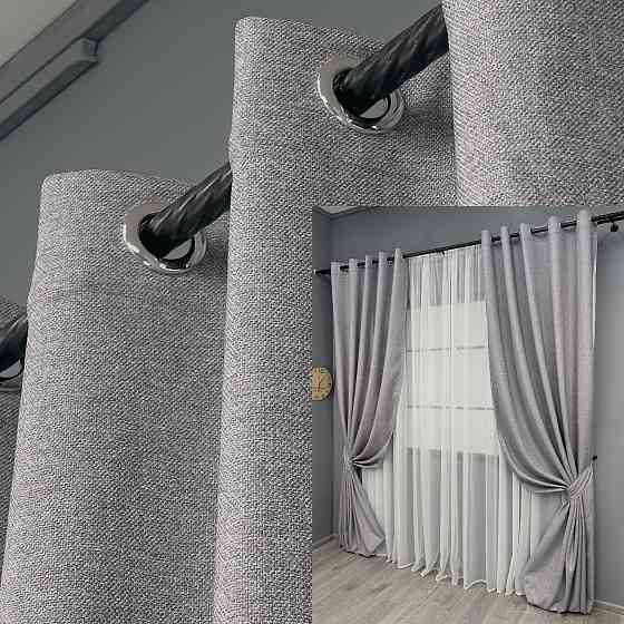 Комплект штор на люверсах VR-Textil Лен ELEMENTA № 1866ш Светло-серый 150х270см 2 шт (37-0276) Киев