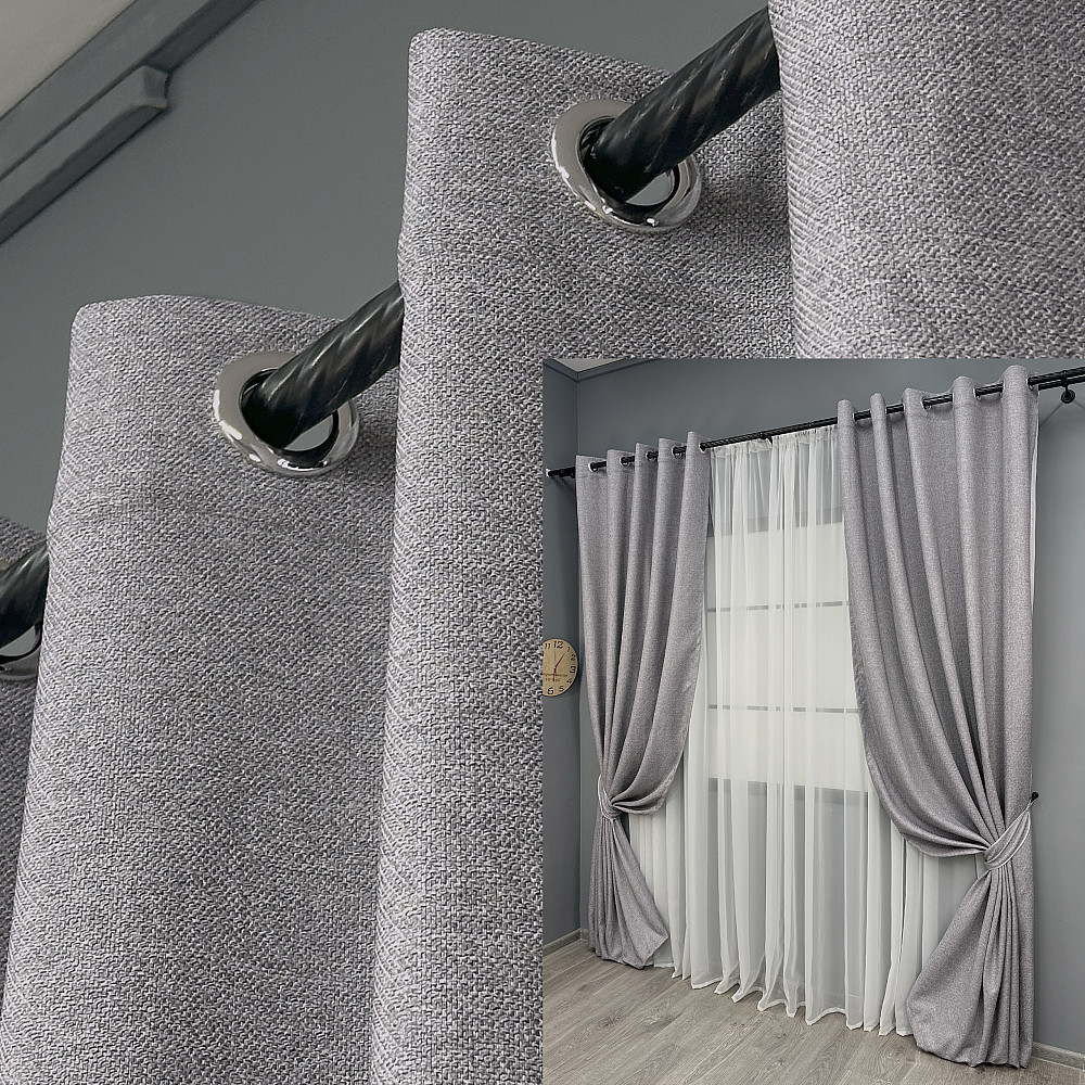 Комплект штор на люверсах VR-Textil Лен ELEMENTA № 1866ш Светло-серый 150х270см 2 шт (37-0276) Киев - изображение 1