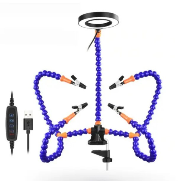 Тримач плат для паяння, третя рука, 5 гнучких валів, з лупою та LED Вінниця - фото 1