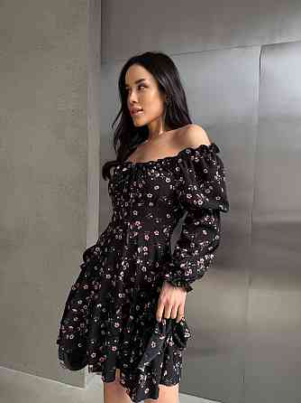 Женское вечернее романтичное платье с принтом цветочным Черный, 44/46 Одесса
