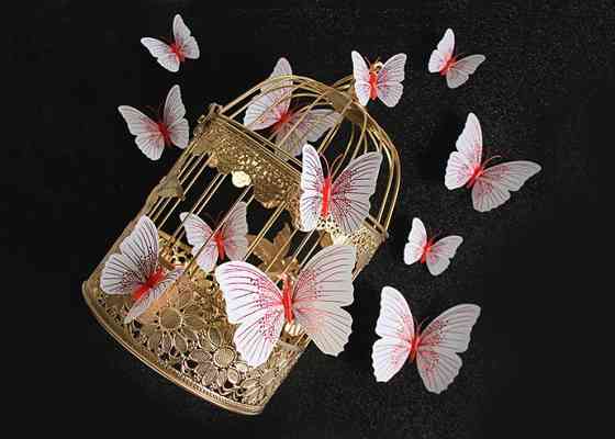 Набор декоративных бабочек с блестками 12 штук бело-красный Киев