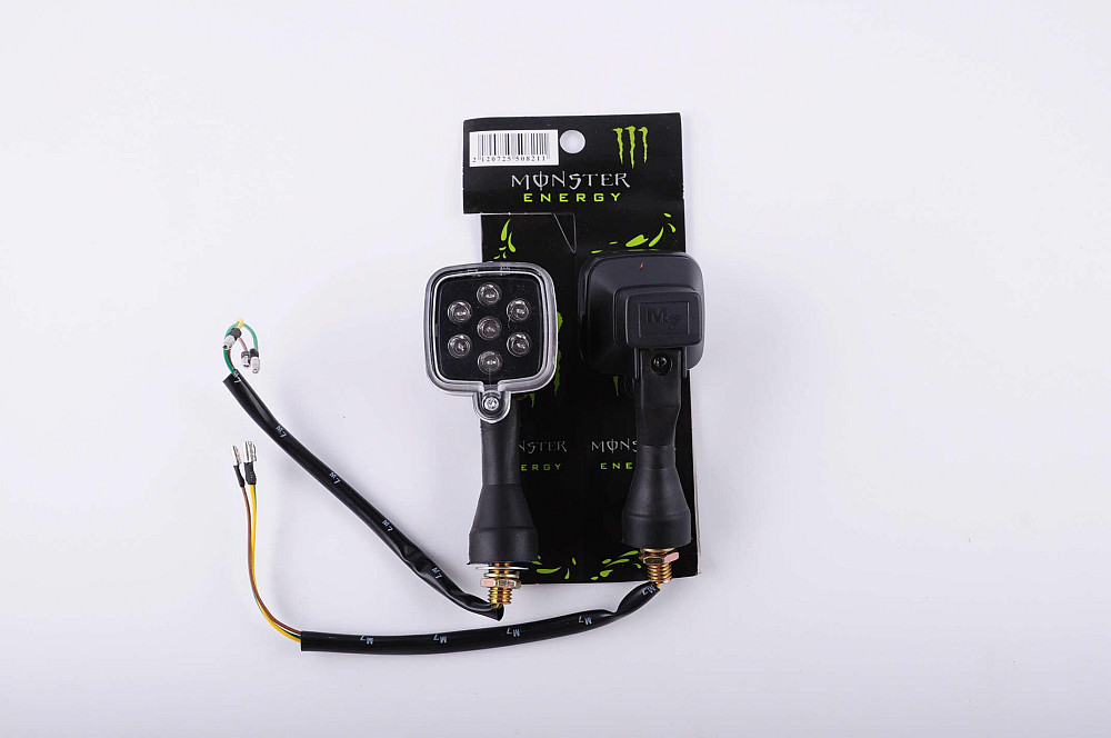 Повороти світлодіодні (пара) квадратні (чорні, прозорі, 7 діодів) MONSTER ENERGY Київ - фото 1