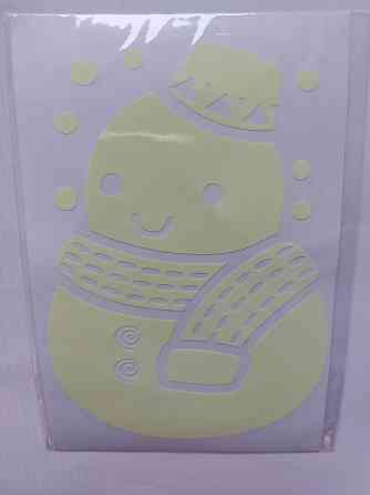 Новорічна наклейка на вікно Сніговик 15 на 10 см салатовий Київ