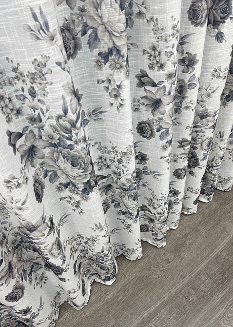 Тюль-штора лен с принтом цвет белый с серо-синим 1864т Киев - изображение 7