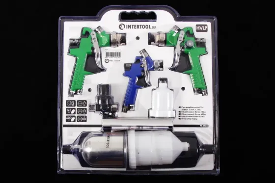 Набір кольорового пневматика з 3-х пістолетів HVLP + регулятор тиску Intertool Вінниця
