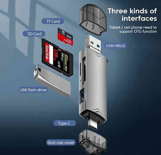 Многофункциональный кард ридер адаптер 6в1 (USB, Type-C, Micro-USB, TF, SD) Card Reader Киев