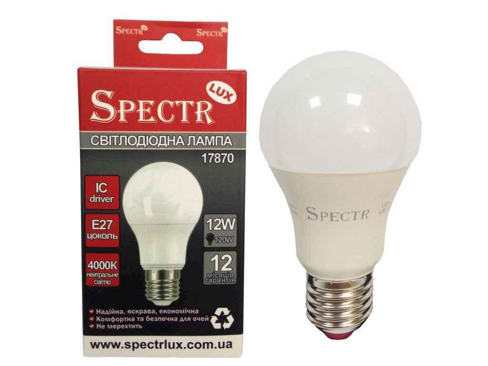 Лампа світлодіодна 12W E27 4000K A60 1080Lm C-A60-12274 (17870) ТМ SPECTR LUX Київ - фото 1
