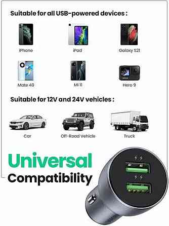 Автомобільний зарядний пристрій UGREEN CD213 Fast Car Charger (Dark Blue) (UGR-10144) Київ