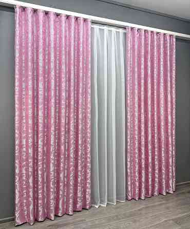 Комплект готових штор VR-Textil Жакард Вензель № 476ш Рожевий 200х270 см 2 шт (32-308) Київ