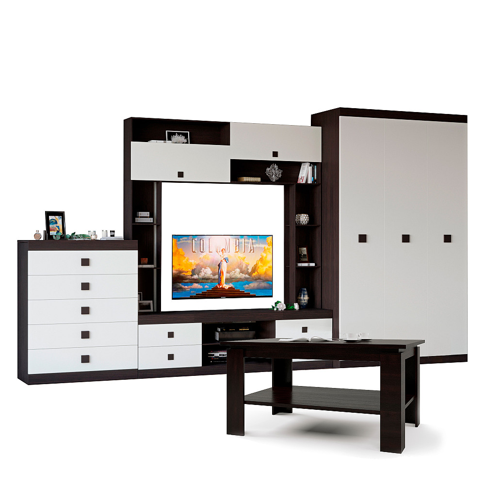 Вітальня Еверест Соната Комплект 28 (модульна - 4 елементи) венге темний + білий (DTM-2515) Дніпро - фото 2