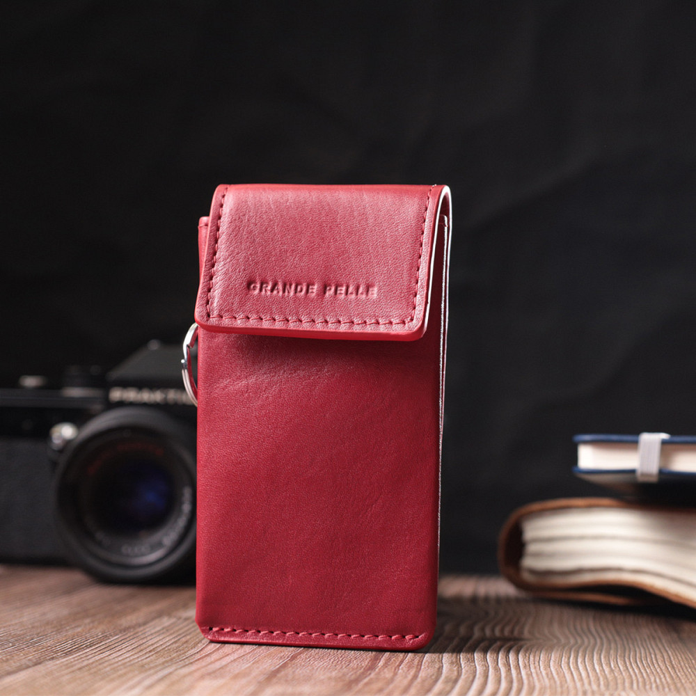 Яскрава жіноча ключниця футляр із натуральної шкіри GRANDE PELLE 22569 Червоний Київ - фото 3