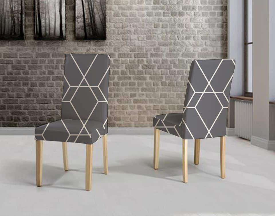 Универсальный натяжной чехол накидка на стул со спинкой с рисунком ромбы серые Royan 0040 Белая Церковь - изображение 3