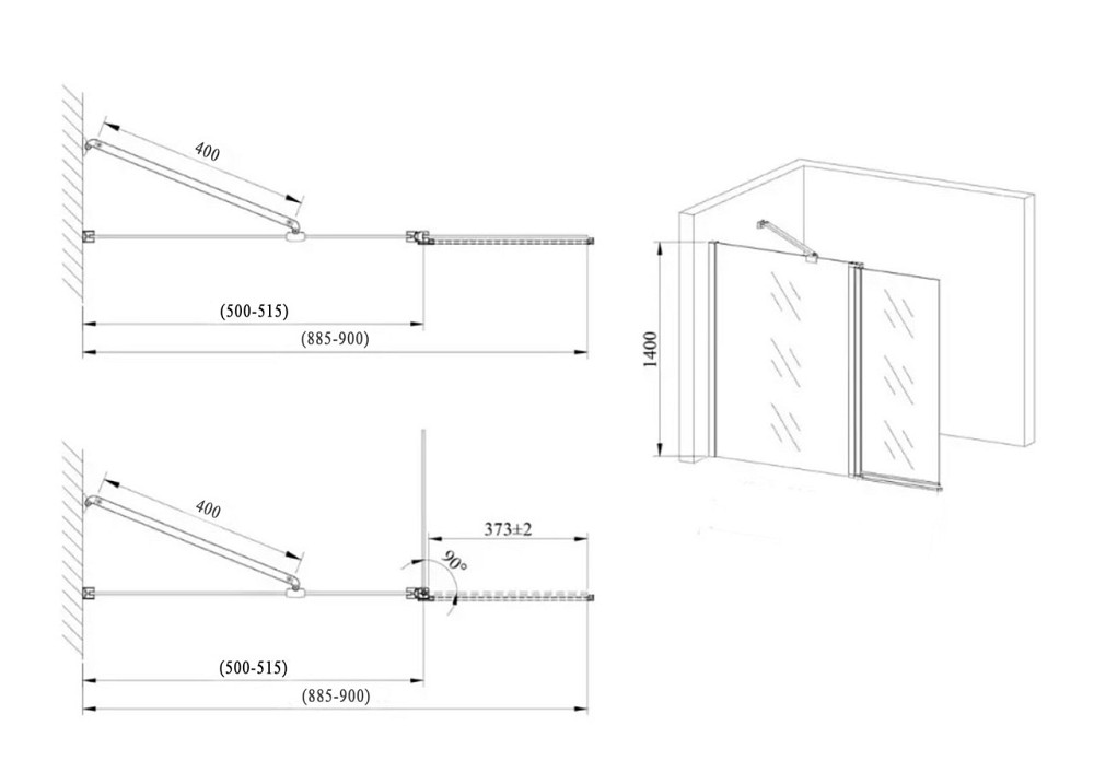 Скляна шторка для ванни  AVKO Glass W436 50+40x140 Black Frosted перегородка для ванної Київ - фото 3