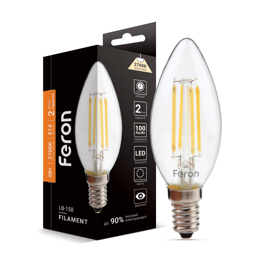Світлодіодна лампа Feron Filament LB-158 6Вт E14 2700K Харьков - изображение 1