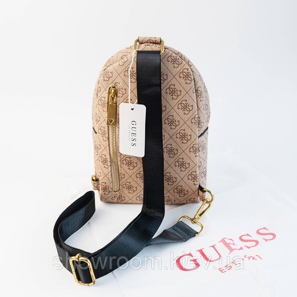 Жіноча сумка "бананка", слінг на пояс та на груди Guess (7519) коричнева Київ - фото 2