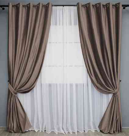 Комплект штор на люверсах VR-Textil Оксамит № 1655ш Какао 150х280 см 2 шт (37-0227) Киев