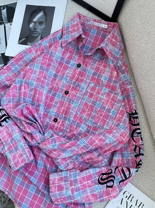 Женская стильная оверсайз рубашка в клетку турецкая фланель Розовый Одесса - изображение 4