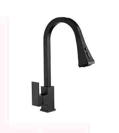 Смеситель кухонный с выдвижным сливом, однорычажный кран для раковины на кухню, латунный WanFan Черный Каменец-Подольский