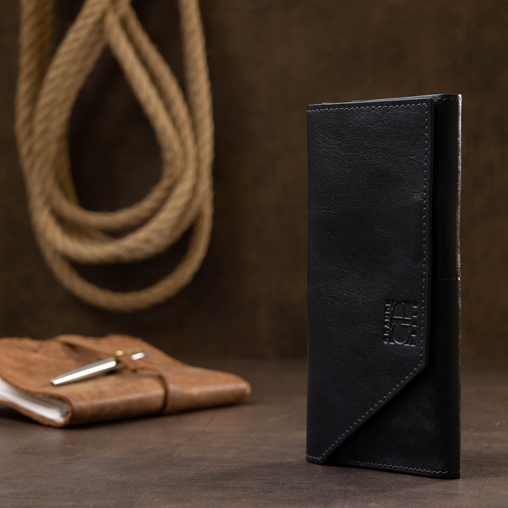 Горизонтальне стильне портмоне унісекс GRANDE PELLE 11557 Синій Київ - фото 7