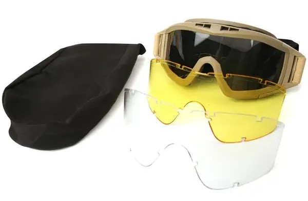 Очки тактические на резинке 3 сменных стекла Олива Одесса - изображение 1