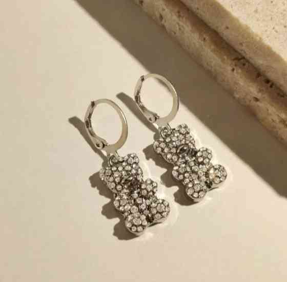 Серьги с мишками для детей с камушками серебристые Киев